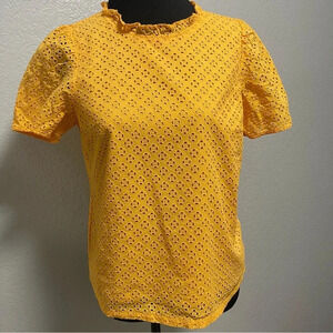 J.Crew Eyelet puff-sleeve top SMALL